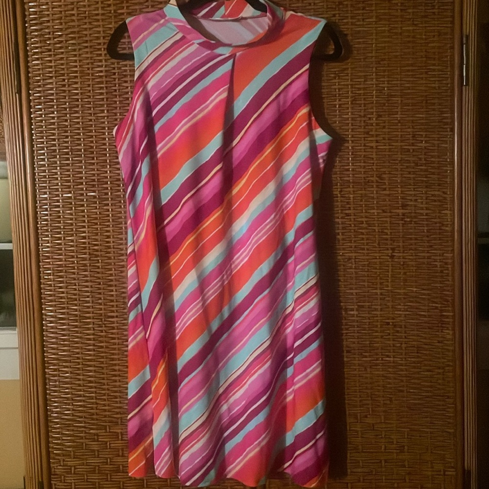 Jude Connolly sleeveless shift dress EUC size M in pink, aqua, orange white